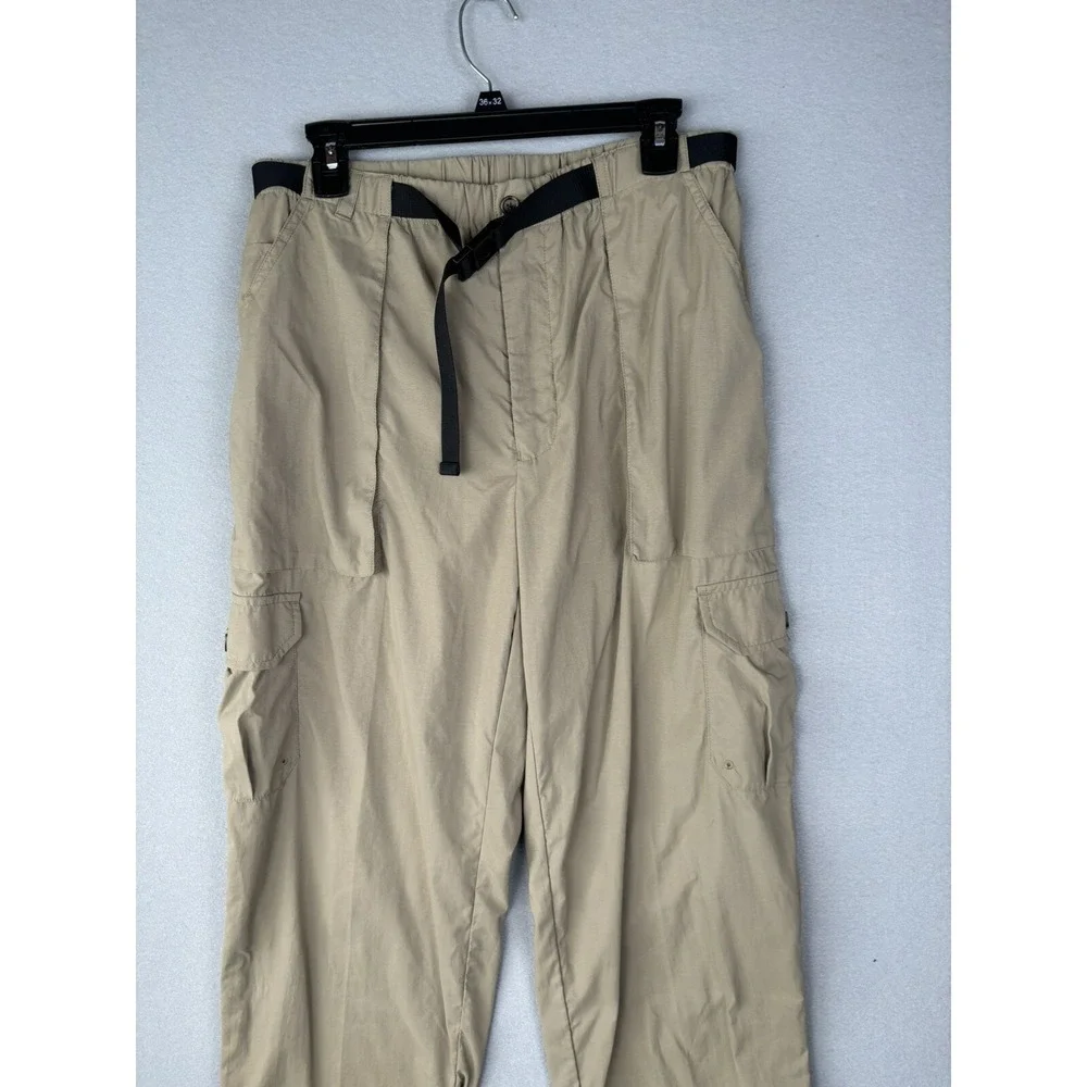 LL Bean Men's Pants Medium Reg Beige Tan Nylon Belted Cargo Hiking 3063